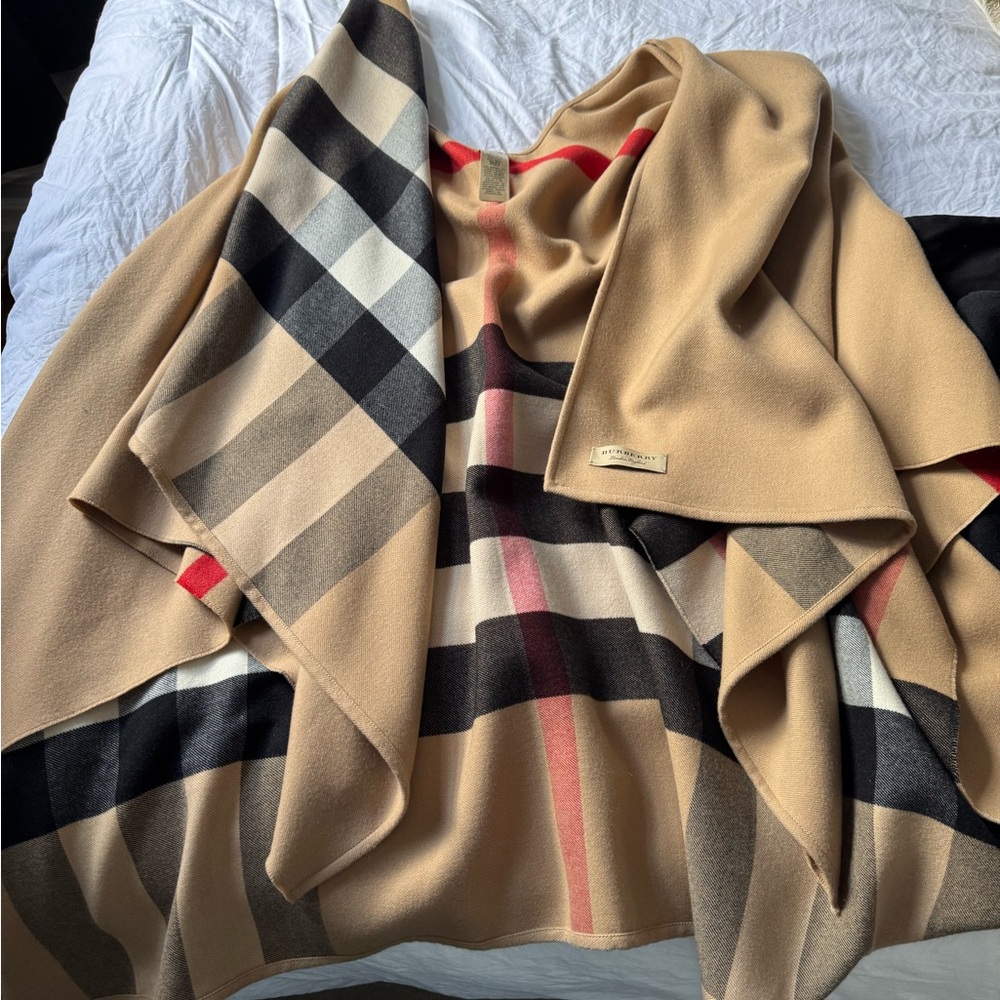 Burberry Camel and Black Checkered poncho